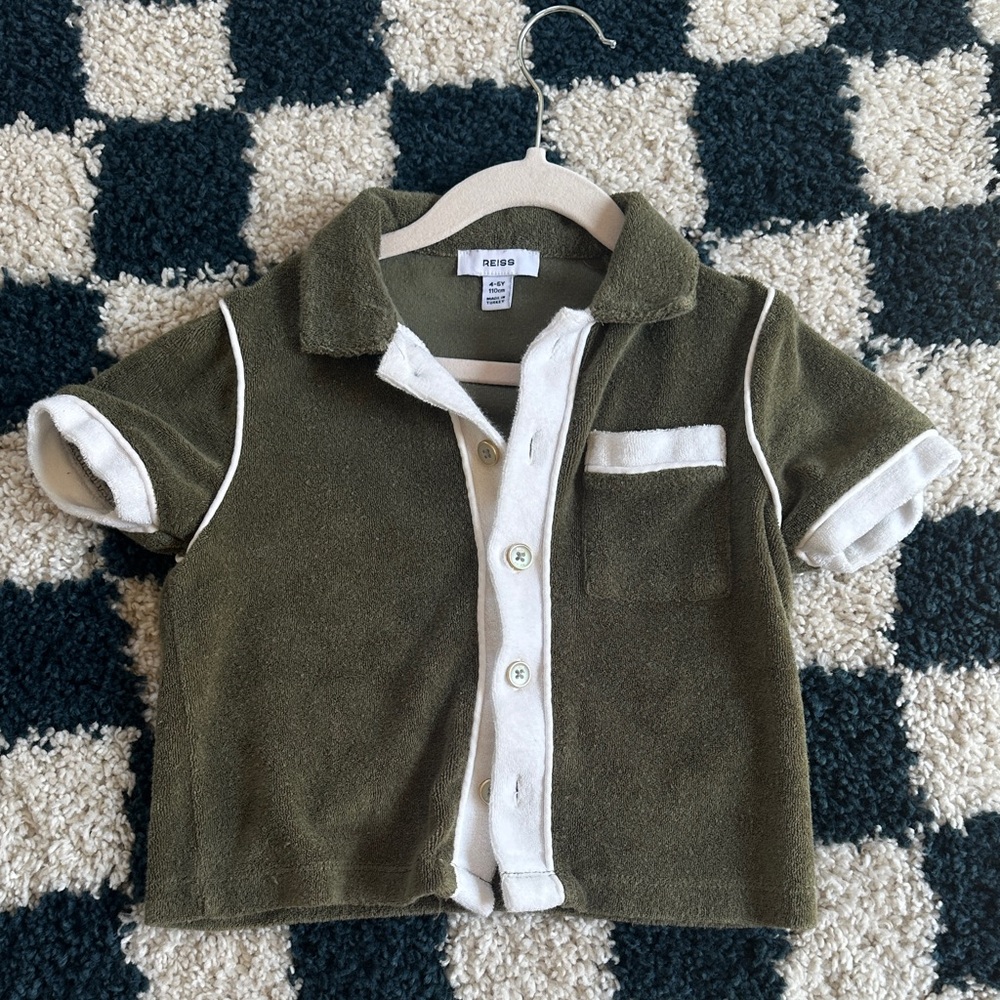 Reiss Olive Green Polo Shirt with Cream Trim - Kids